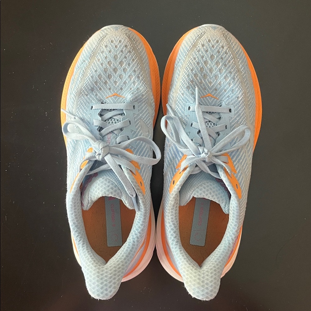 Hoka Women’s Clifton 9 Running Shoes - Light Blue, Orange & Pink Accents - Picture 5 of 12
